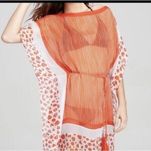 Diane Von Furstenberg Orange and White Patterned Swim Cover-Up